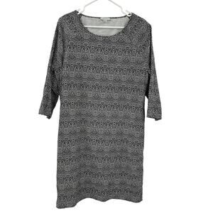 Garnet Hill Silk Dress Black Medallion Print Shift Long Sleeve Lined Size 12